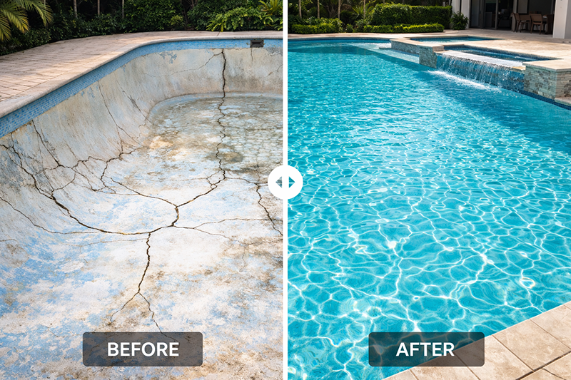 before and after pool resurfacing